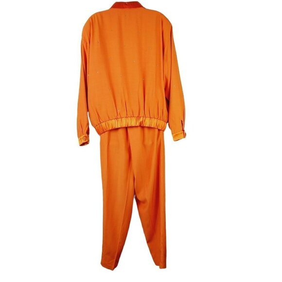 Vtg Retro Loud Orange Coordinating Casual 2 Piece Suit Set Rhinestones M/L READ - Picture 2 of 12